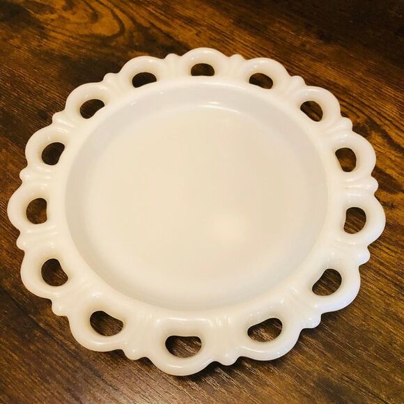 Vintage Milk Glass 8" Plate with Scalloped Lace Edge - Picture 1 of 4